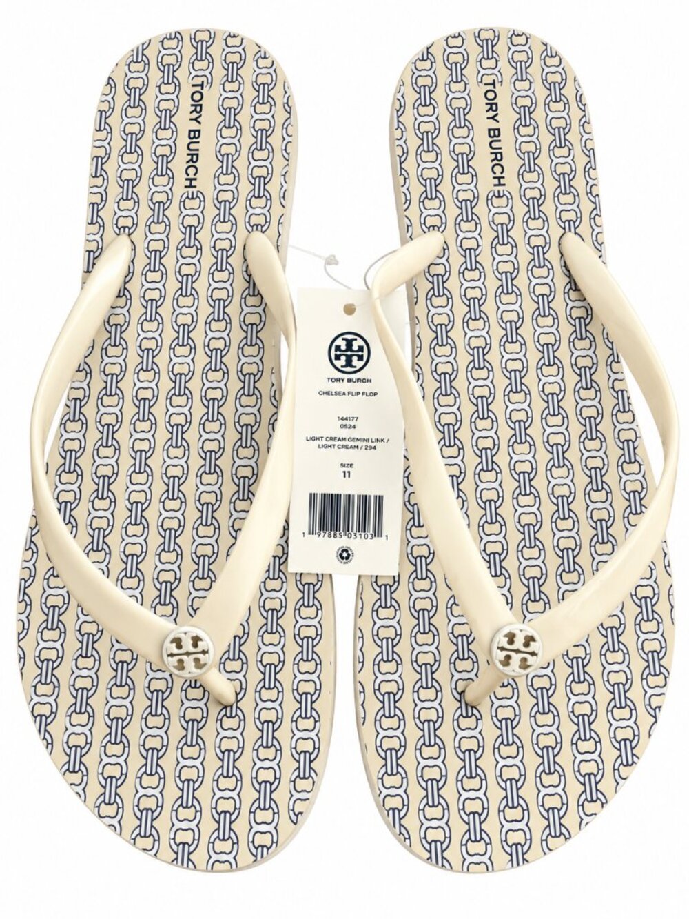 Tory Burch Authentic Chelsea Flip Flop in Light Cream Gemini Link Sz. 11 NWT